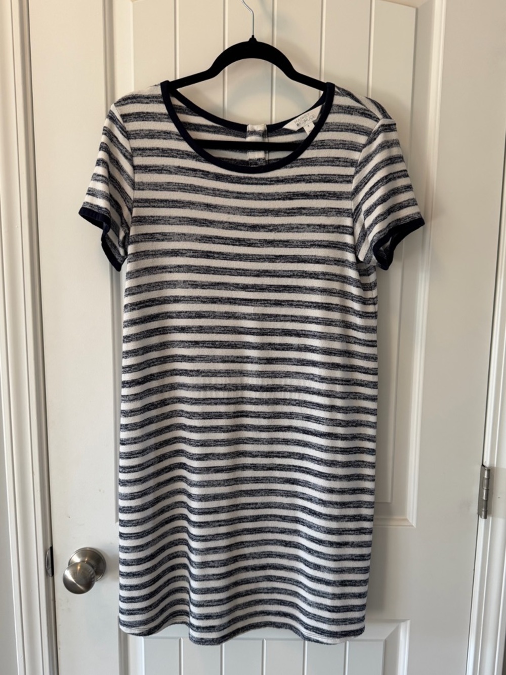 Market & Spruce Navy and White Striped Short-Sleeve Shift Dress